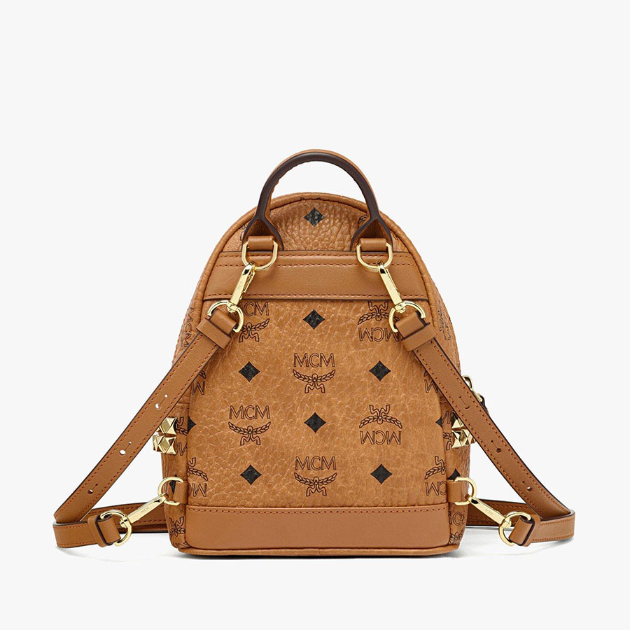 Balo MCM Visetos Stark Bebe Boo Side Studded Backpack X-Mini Cognac Màu Nâu