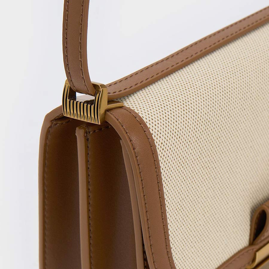Túi Đeo Chéo Nữ Charles & Keith CNK Charlot Canvas Crossbody Bag - Chocolate CK2-80782074 Màu Nâu Kem