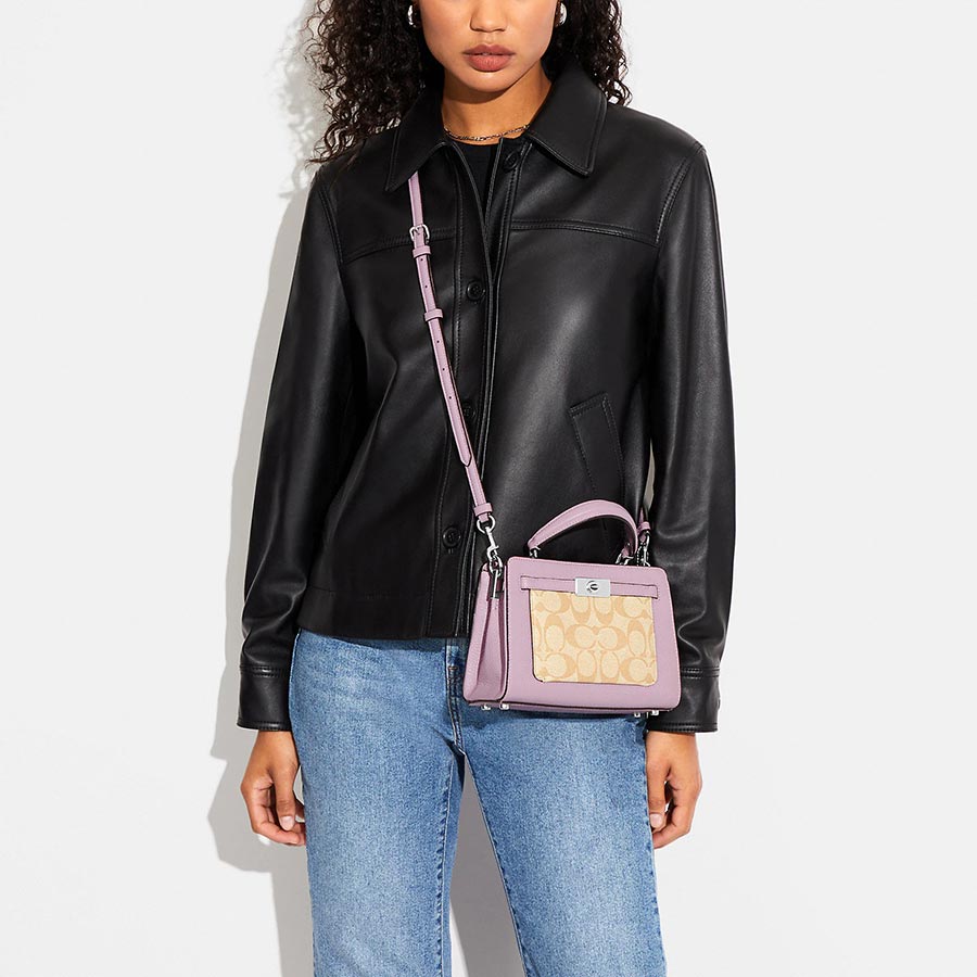 Túi Đeo Chéo Coach Mini Lane Top Handle In Signature Canvas CC977 Màu Tím/Be