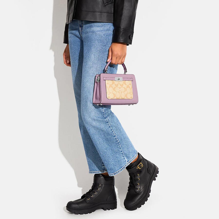 Túi Đeo Chéo Coach Mini Lane Top Handle In Signature Canvas CC977 Màu Tím/Be