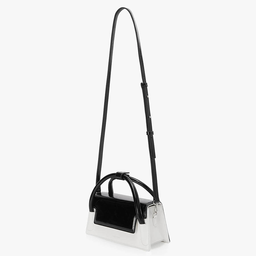 Túi Xách Tay Find Kapoor Marty Wedge Bag 22 Crinkled White Black Màu Đen Trắng