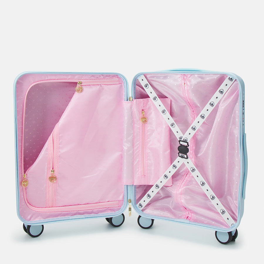 Vali Chiara Ferragni Logomania Hardshell Suitcase Màu Xanh Nhạt Size Cabin