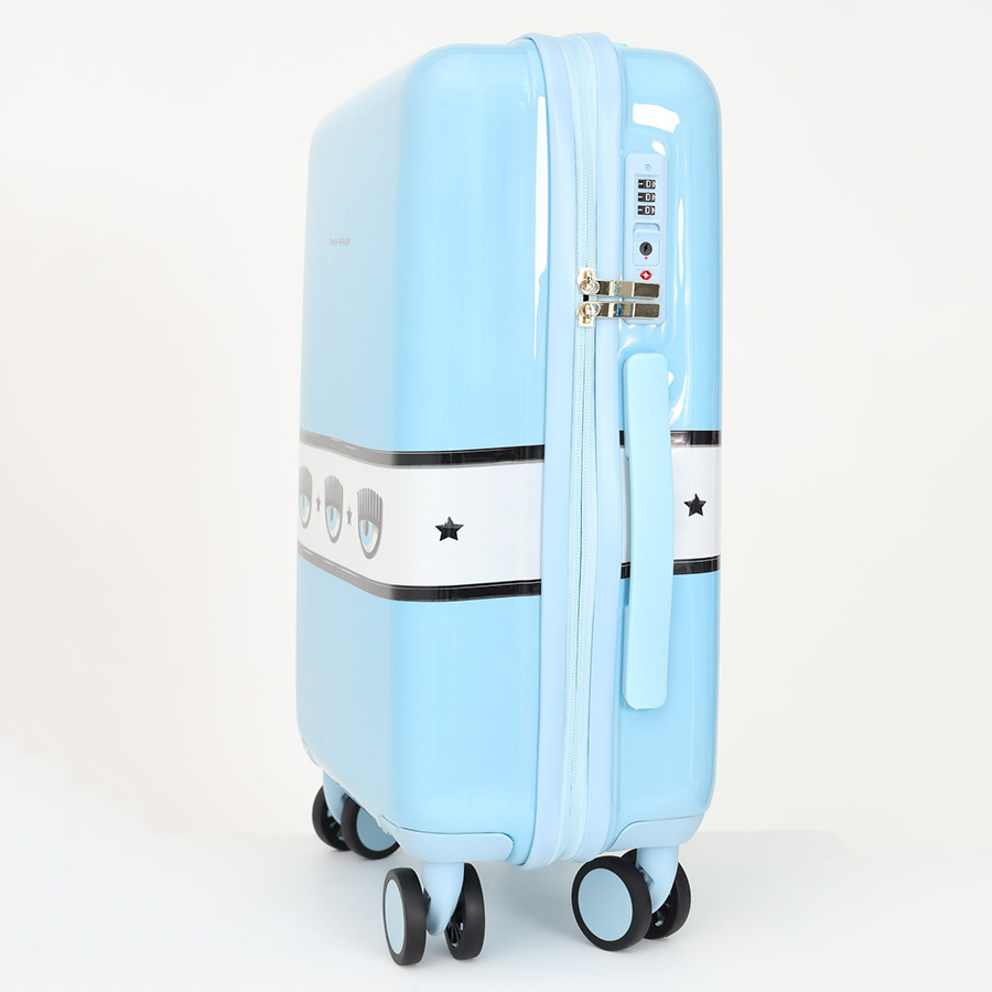 Vali Chiara Ferragni Logomania Hardshell Suitcase Màu Xanh Nhạt Size Cabin