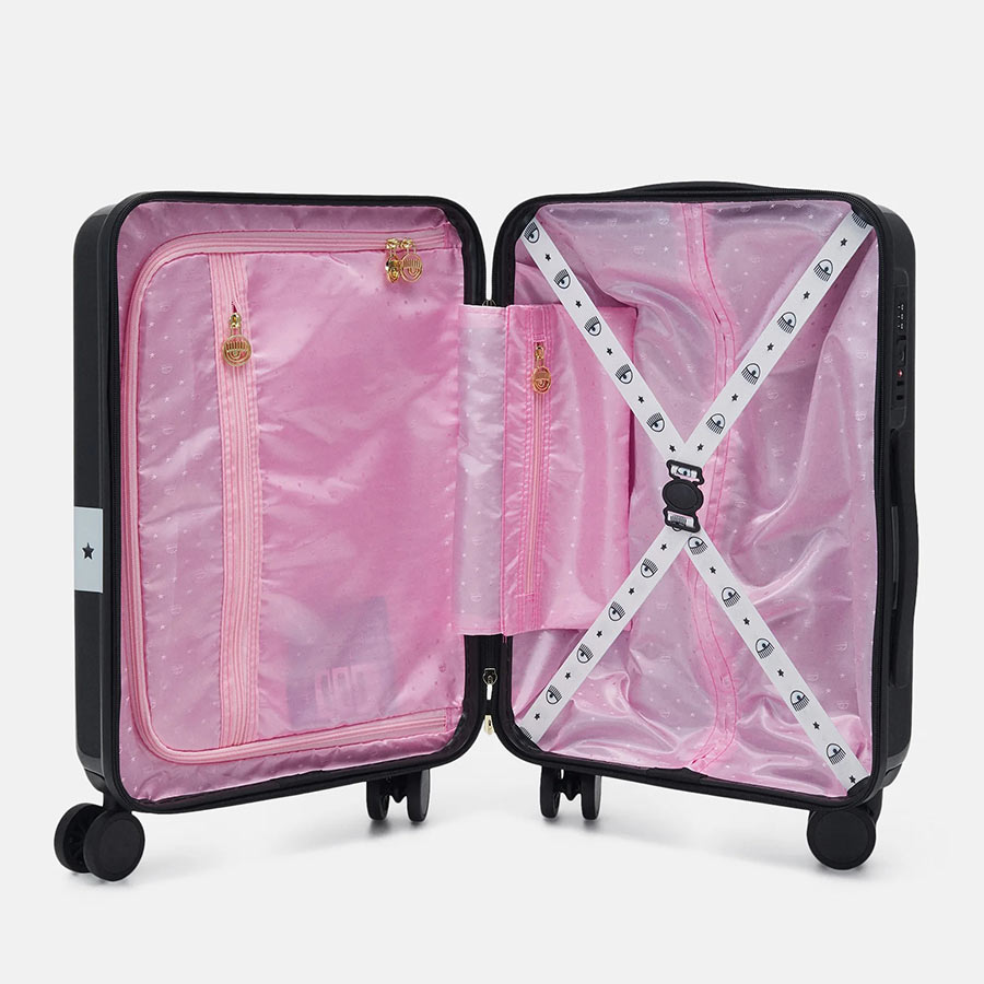 Vali Chiara Ferragni Logomania Hardshell Suitcase Màu Đen Size Cabin