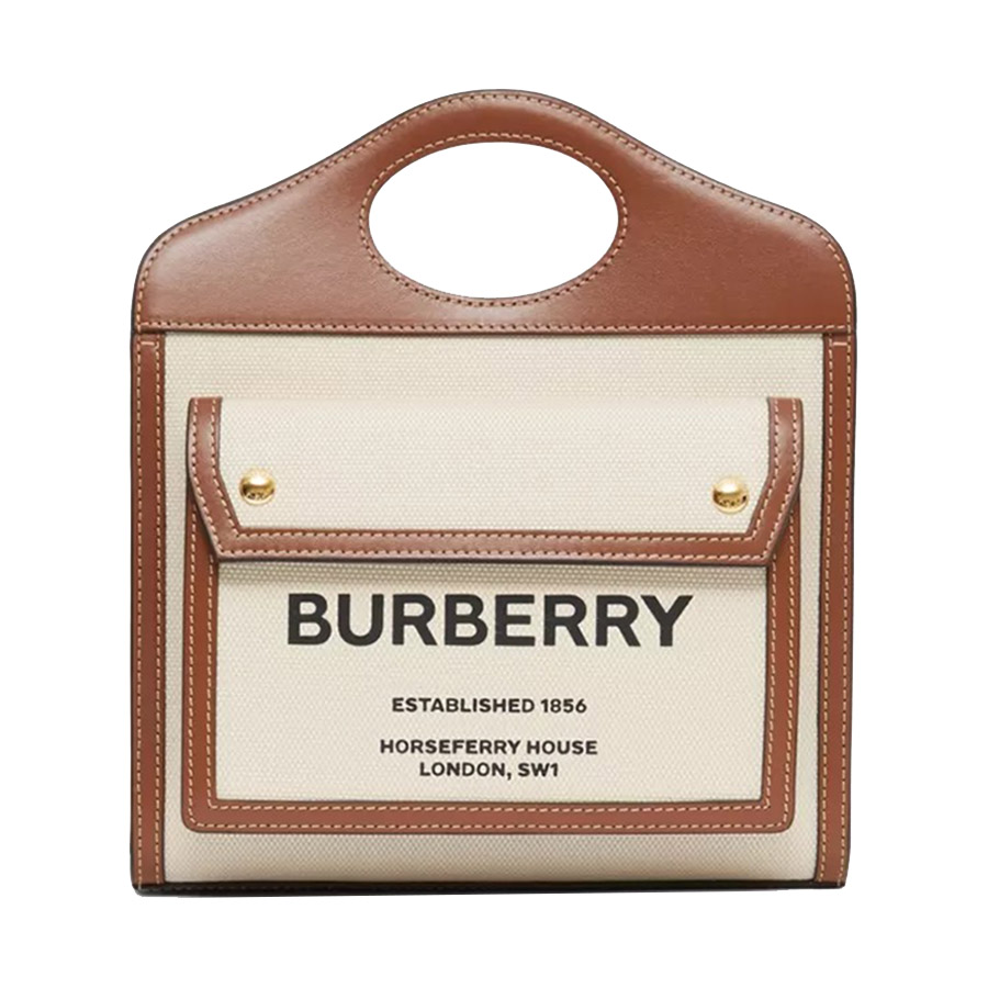 Túi Đeo Chéo Burberry Mini Two-Tone Canvas And Leather Pocket Bag Màu Nâu Kem