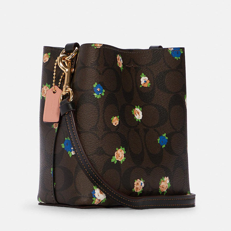 Túi Đeo Chéo Coach Mini Town Bucket Bag In Signature Canvas With Vintage Rose Print C7270 Màu Nâu