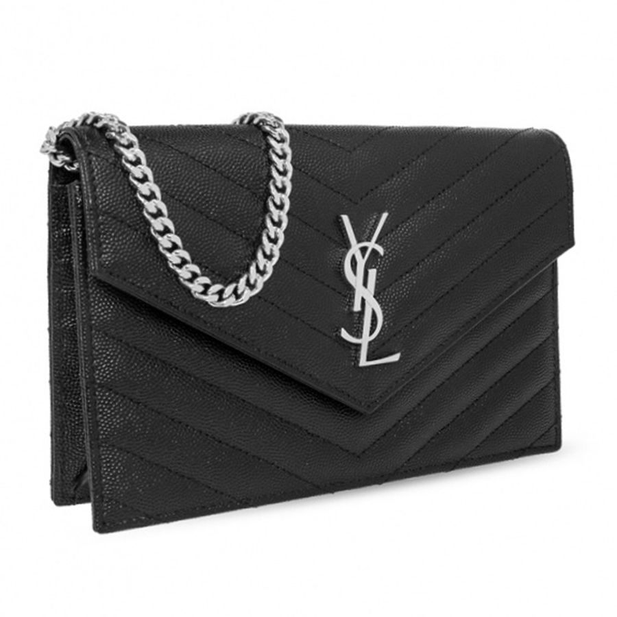 Túi Đeo Chéo Nữ Yves Saint Laurent YSL Wallet On Chain Silver Màu Đen Khóa Bạc Size 19