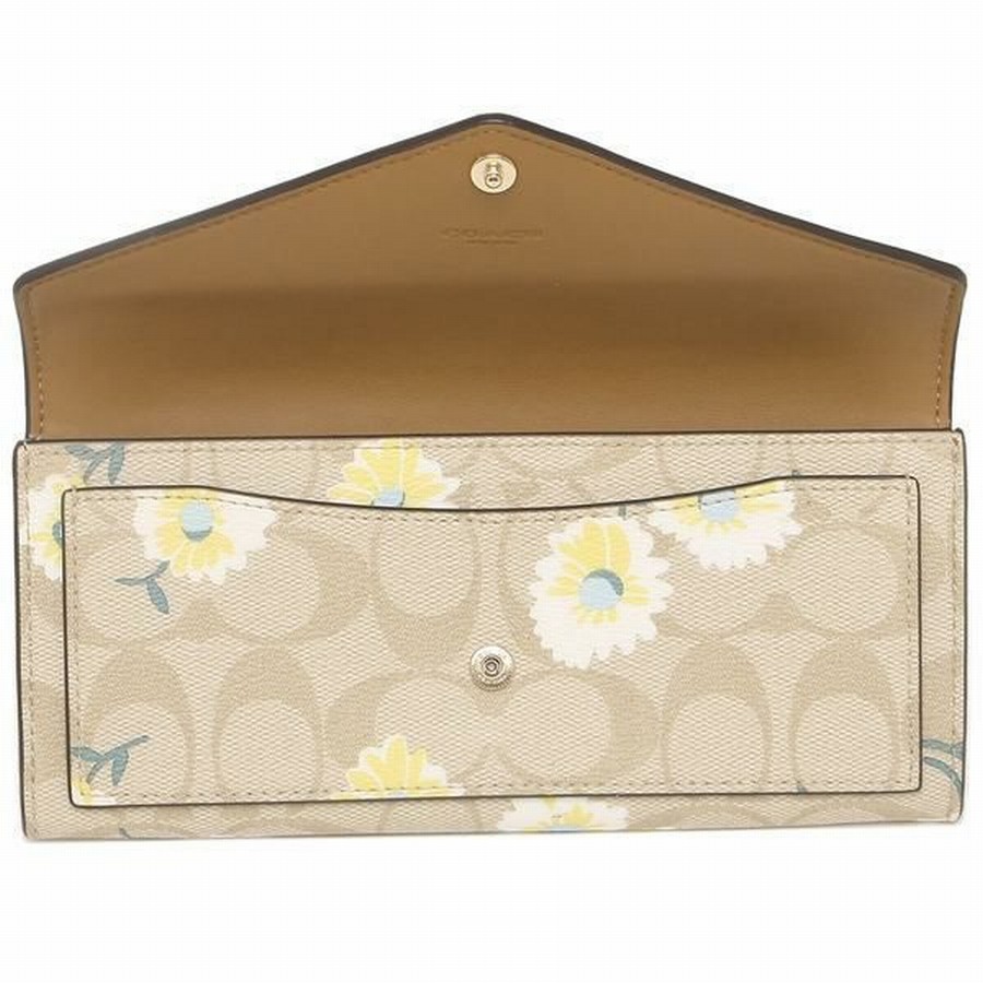 Ví Coach Gold Letter Jacquard Logo Anti-scratch Leather Flap Envelope Clip-White Màu Nâu - Trắng