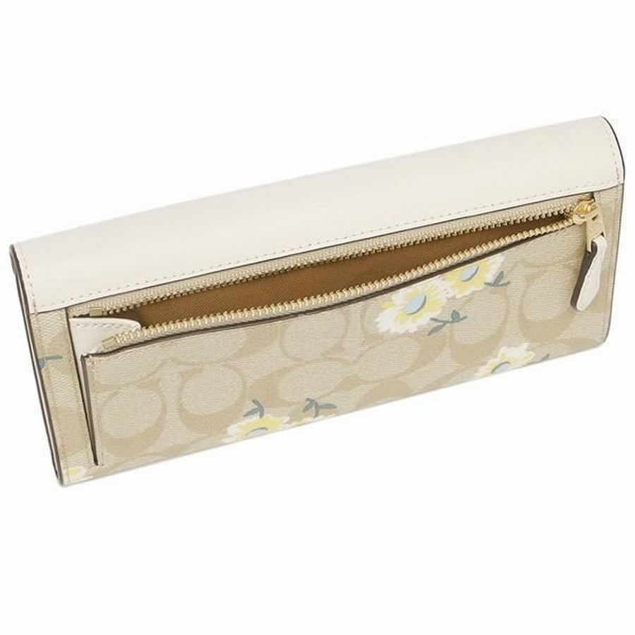 Ví Coach Gold Letter Jacquard Logo Anti-scratch Leather Flap Envelope Clip-White Màu Nâu - Trắng