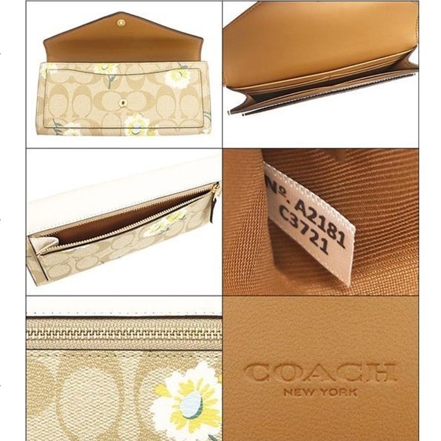 Ví Coach Gold Letter Jacquard Logo Anti-scratch Leather Flap Envelope Clip-White Màu Nâu - Trắng