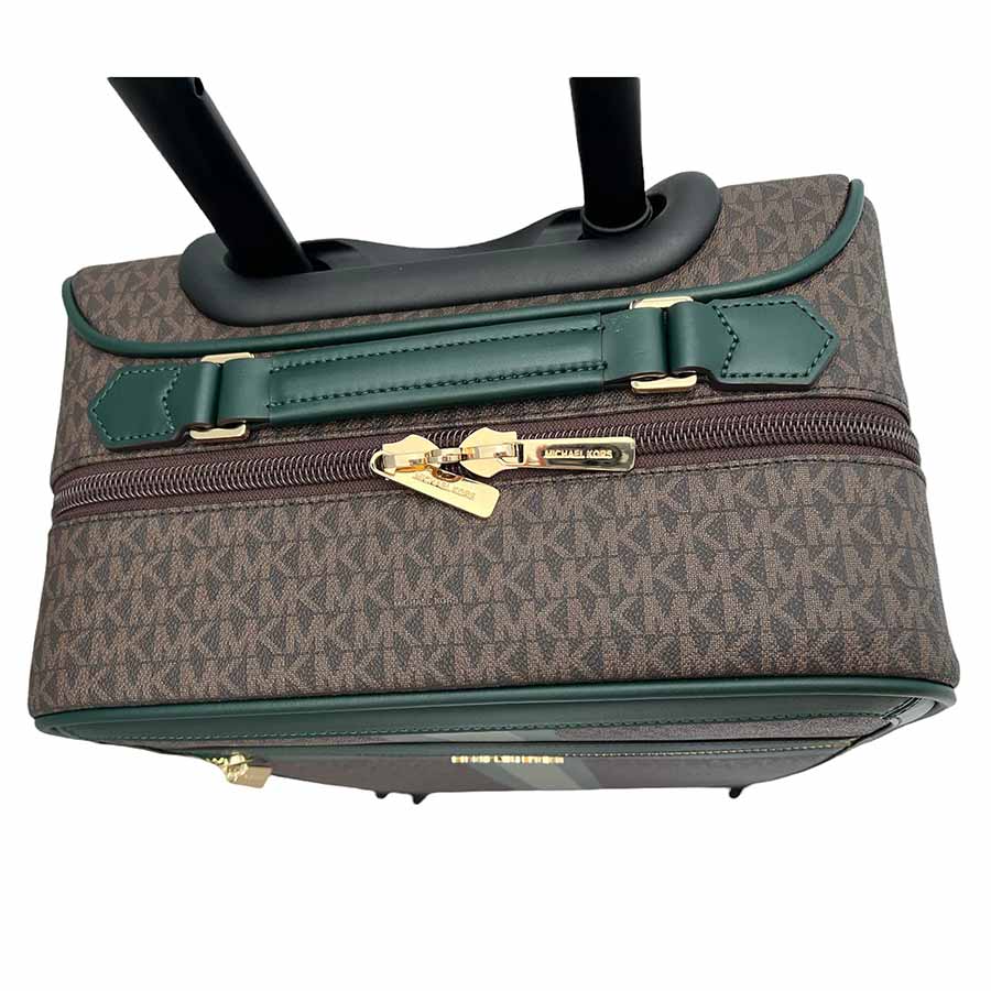 Vali Michael Kors MK Logo Army Green Rolling Travel Trolley Suitcase Carry-On Bag Màu Nâu Xanh