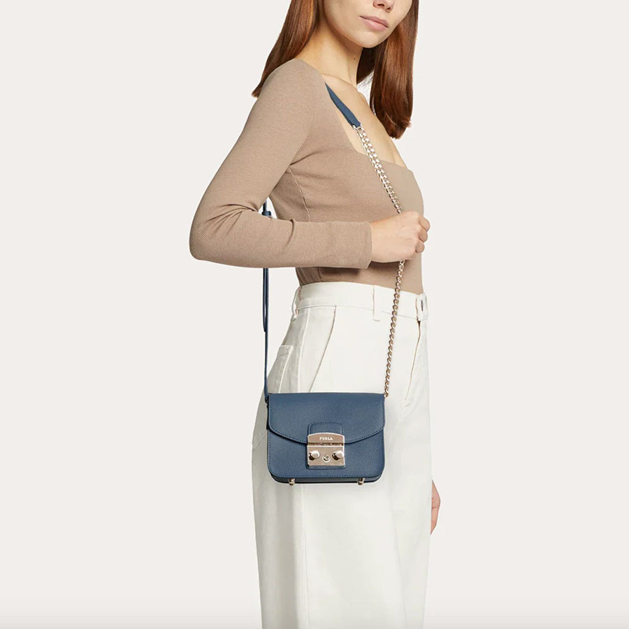 Túi Đeo Chéo FurlaBorsa Metropolis Mini Ares Màu Xanh Denim