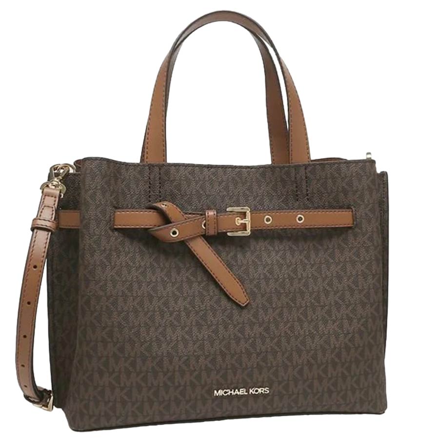 Túi Xách Michael Kors MK Emilia Large Logo Satchel Brown 35F0GU5S3B Màu Nâu Đen