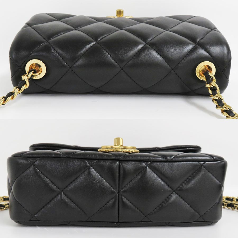 Túi Đeo Chéo Chanel Mini Flap Bag Lambskin Black Gold Hardware AS3473 Matelasse Chain Shoulder Màu Đen