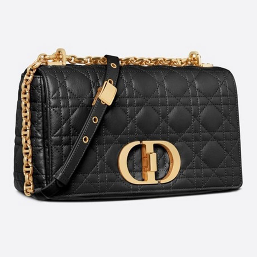 Túi Đeo Chéo Dior Medium Dior Caro Bag Black Supple Cannage Calfskin Màu Đen