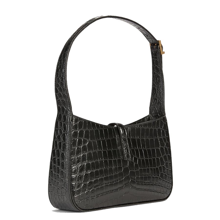 Túi Xách Tay Nữ Yves Saint Laurent YSL Le 5 À 7 Hobo Bag In Croccodile-Embossed Shiny Leather Màu Đen