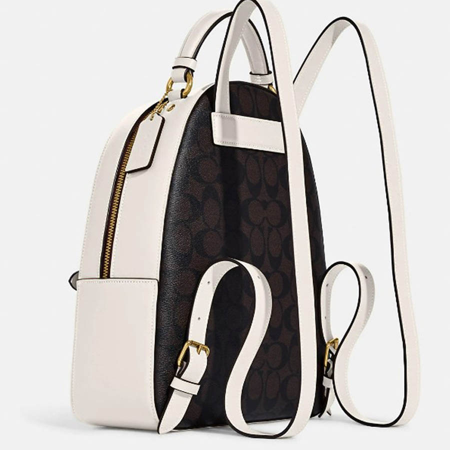 Balo Coach Jordyn Backpack In Signature Canvas With Varsity Motif Màu Nâu - Trắng