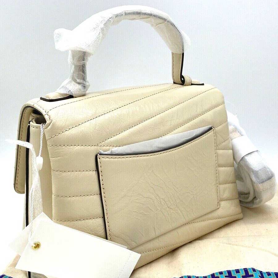 Túi Xách Tory Burch Kira Chevron Top Handle Quilted Distressed Leather Satchel Màu Trắng