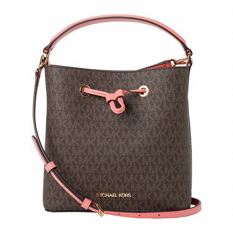 Túi Đeo Chéo Michael Kors MK Suri 35T0GU2C5B Powder Brush Pickpocket Signature Large Bucket Màu Nâu - Hồng Cam Size 22