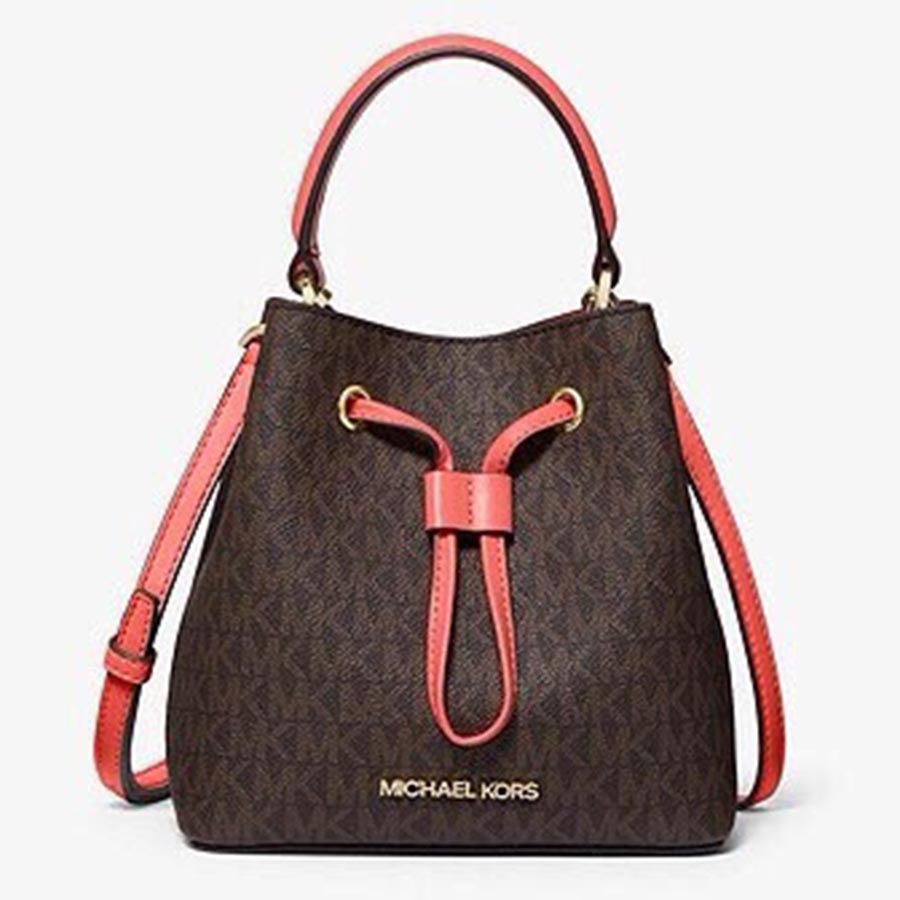 Túi Đeo Chéo Michael Kors MK Suri 35T0GU2C5B Powder Brush Pickpocket Signature Large Bucket Màu Nâu - Hồng Cam Size 22