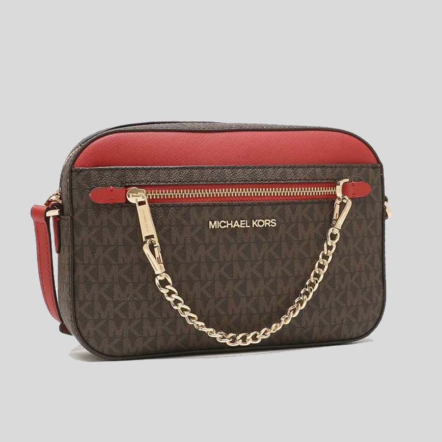 Túi Đeo Chéo Michael Kors MK Large Jet Set Item 35S1GTTC9B EW Chain Crossbody Bag In Brown Acorn Màu Nâu - Đỏ