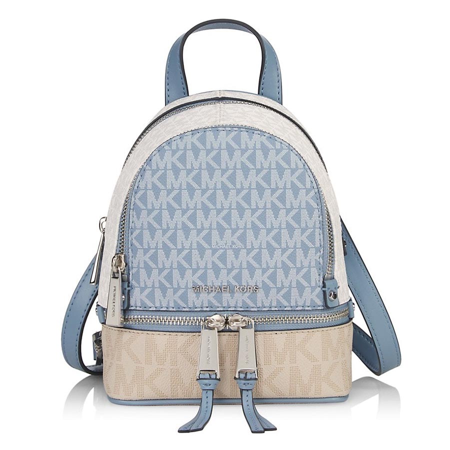 Balo Michael Kors MK Rhea Monogram Coated Canvas Backpack Màu Xanh Blue