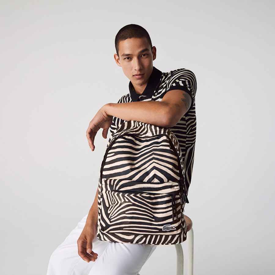 Balo Lacoste Men's x National Geographic Animal Print Backpack NH3344XM.G10 Màu Đen Sọc Be