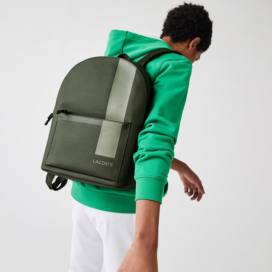 Balo Lacoste Chantaco Graphic Piqué Leather Backpack Baobab Tank Màu Xanh Olive