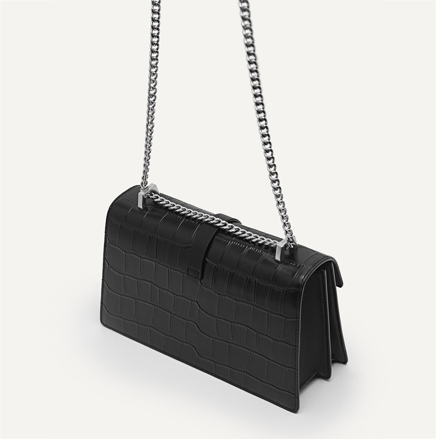 Túi Đeo Chéo Pedro Studio Farida Leather Croc-Effect Shoulder Bag Black 76610052 Màu Đen