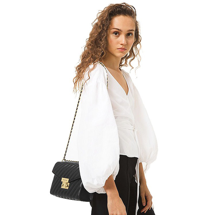 Túi Đeo Chéo Michael Kors MK Crossbody Bag Rose Medium Qulited Shoulder Bag Black 35T0GXOL2U Màu Đen