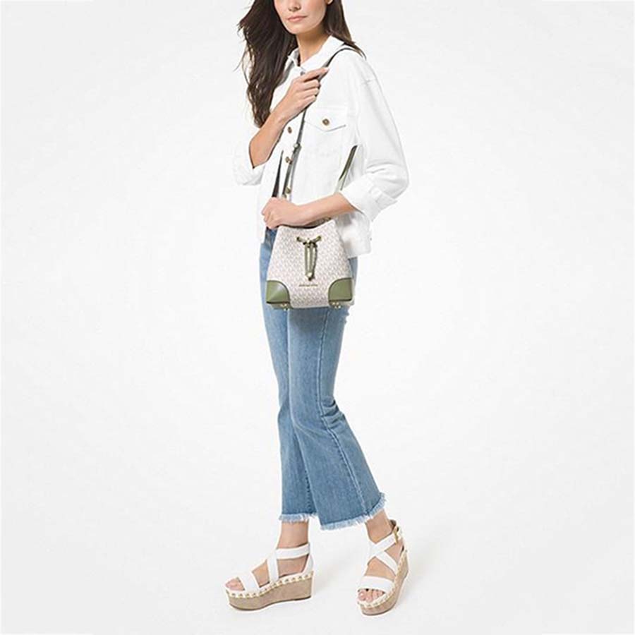 Túi Đeo Chéo Michael Kors MK30F9GZ5L1B Mercer Gallery Small Convertible Bucket Shoulder Light Sage Màu Trắng Xanh