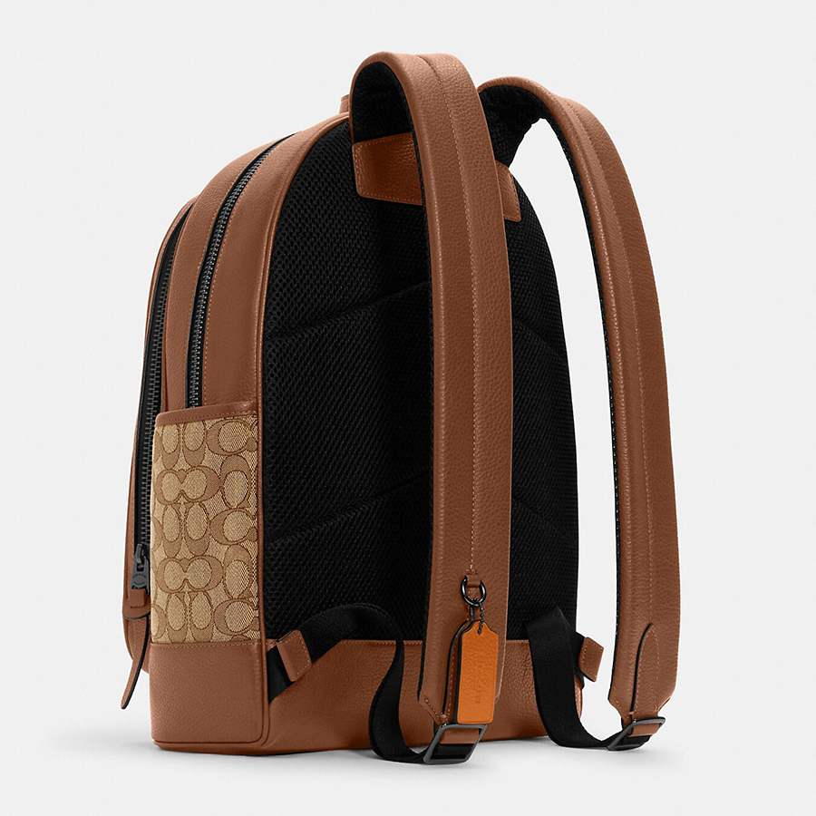 Balo Nam Coach Thompson Backpack In Signature Jacquard With Varsity Stripe C5389 Màu Nâu