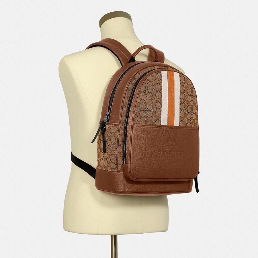 Balo Nam Coach Thompson Backpack In Signature Jacquard With Varsity Stripe C5389 Màu Nâu