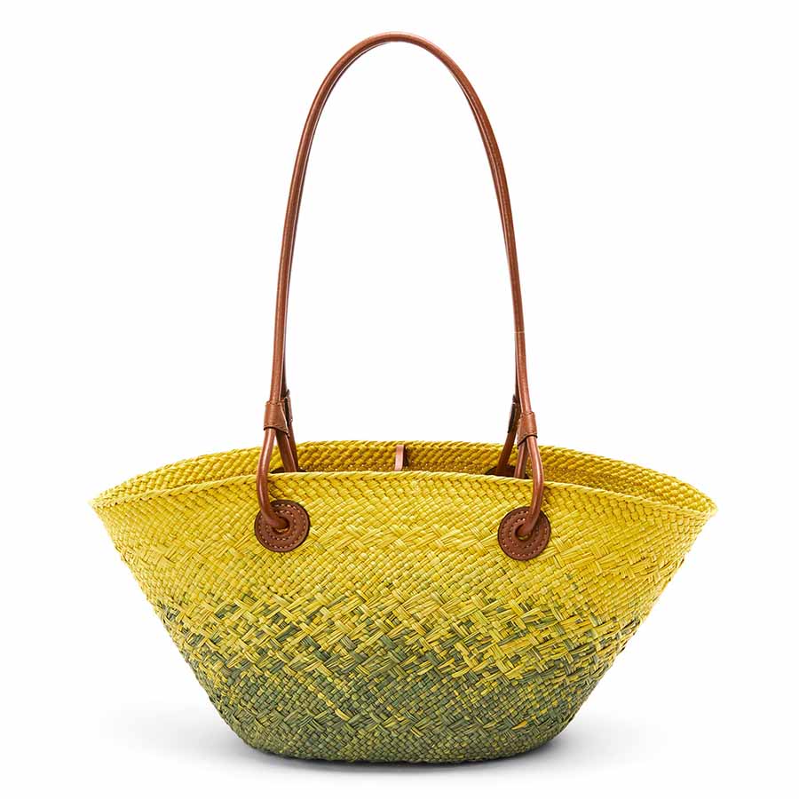 Túi Tote Loewe Small Anagram Basket Bag In Iraca Palm And Calfskin A223P65X04 Màu Vàng Xanh