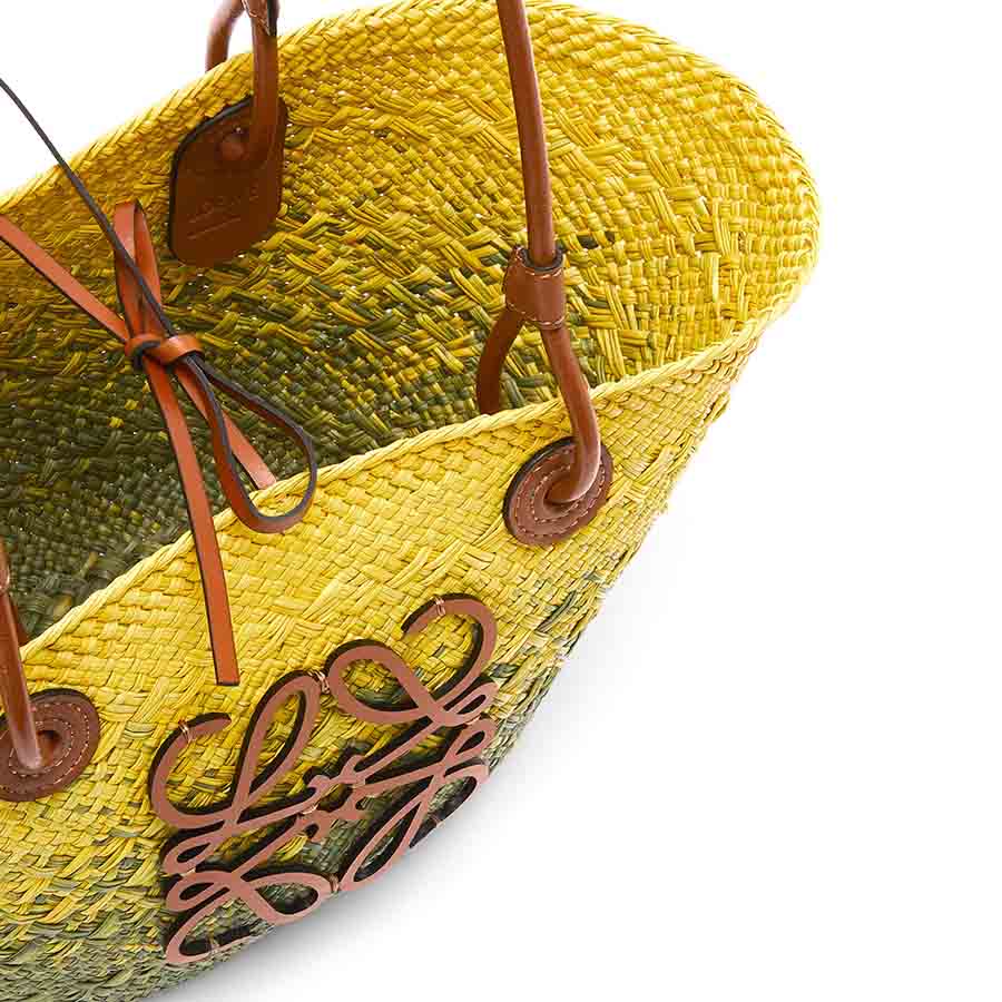 Túi Tote Loewe Small Anagram Basket Bag In Iraca Palm And Calfskin A223P65X04 Màu Vàng Xanh