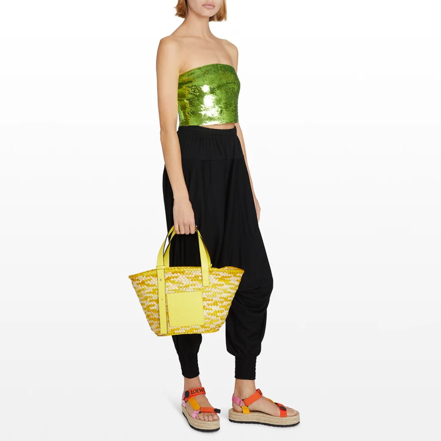 Túi Tote Loewe x Paula’s Ibiza Confetti Basket Palm Leaf Tote Bag Màu Vàng Chanh