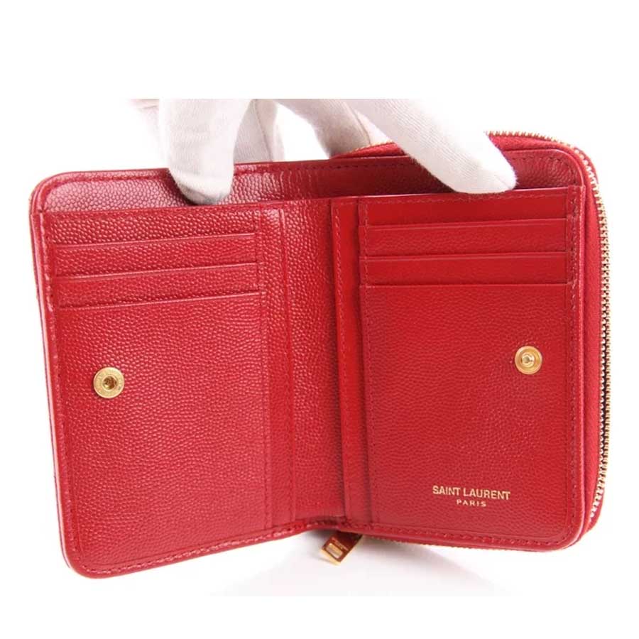 Ví Nữ Yves Saint Laurent YSL Portemonnaie Compact Zip Around Rot Leder Matelassé 403723 Màu Đỏ