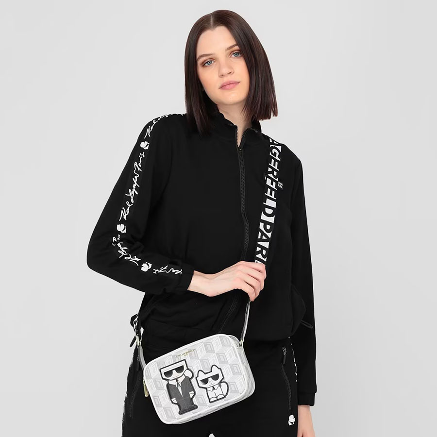 Túi Đeo Chéo Karl Lagerfeld Ikonik Kuilt Black Shoulder Bag Màu Trắng Xám