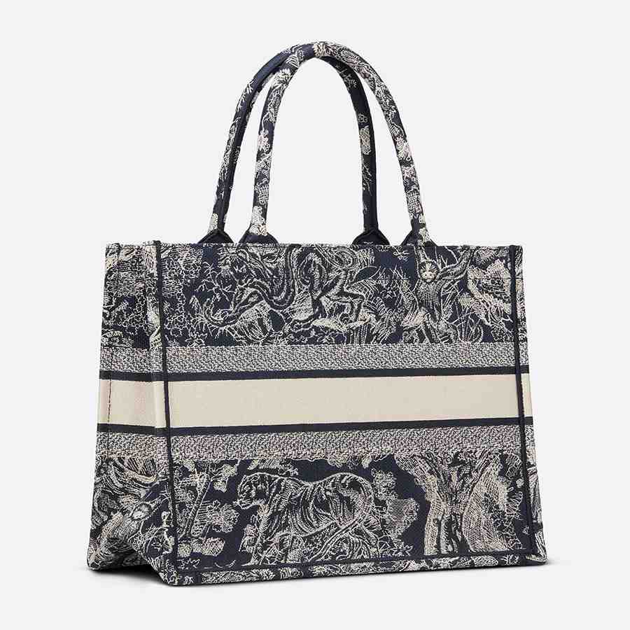Túi Tote Dior Book Tote Blue Toile De Jouy Reverse Embroidery Medium Màu Xanh Blue