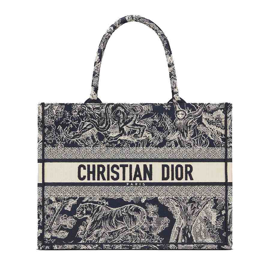 Túi Tote Dior Book Tote Blue Toile De Jouy Reverse Embroidery Medium Màu Xanh Blue