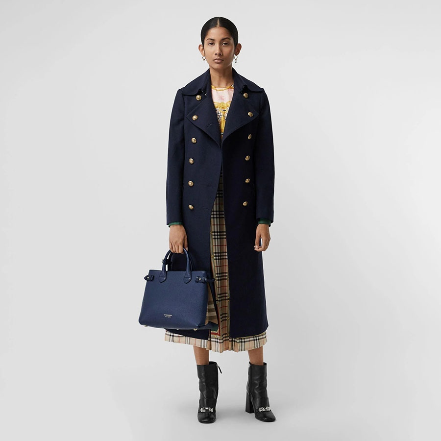 Túi Tote Burberry The Medium Banner In Leather And House Check Blue Màu Xanh Blue Size 34