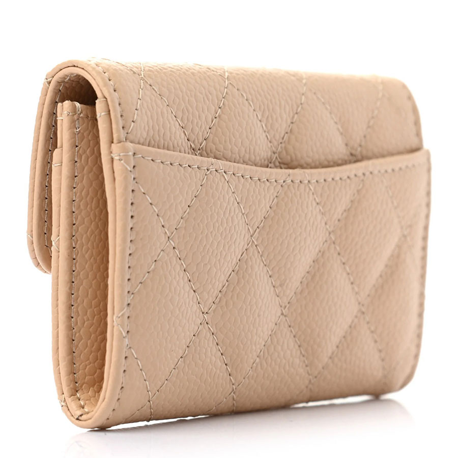 Ví Chanel Caviar Quilted Flap Card Holder Wallet Beige Màu Be