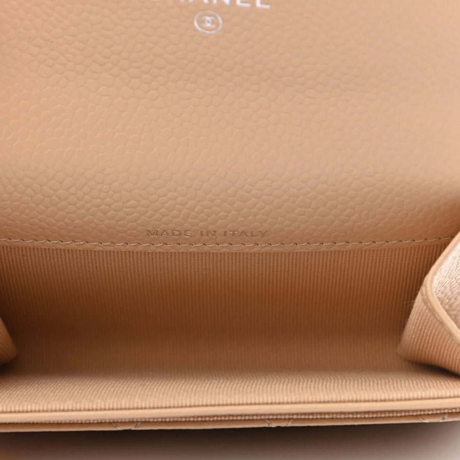 Ví Chanel Caviar Quilted Flap Card Holder Wallet Beige Màu Be