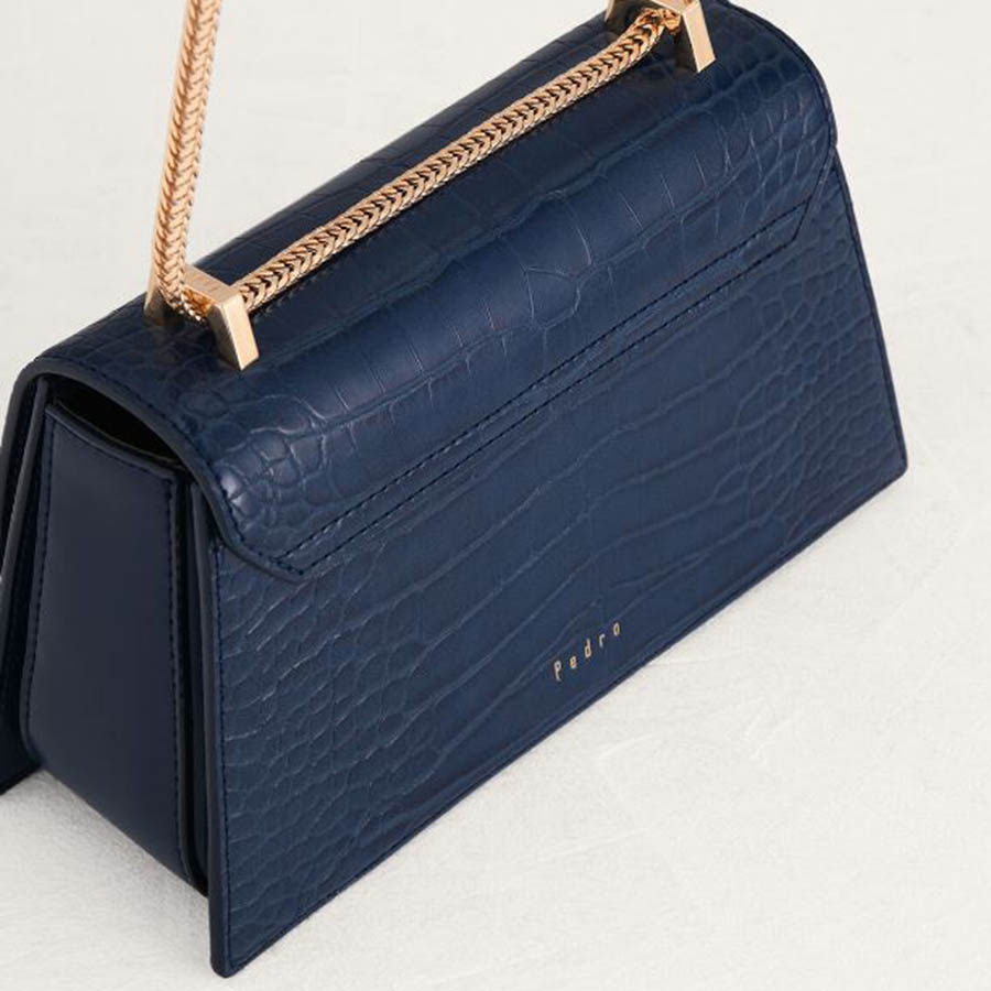 Túi Đeo Chéo Pedro Buckled Croc-Effect Shoulder Bag Màu Xanh Navy