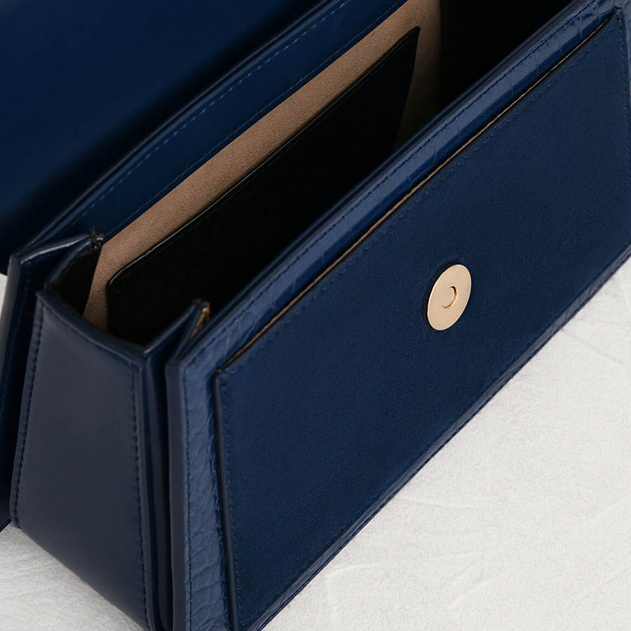 Túi Đeo Chéo Pedro Buckled Croc-Effect Shoulder Bag Màu Xanh Navy