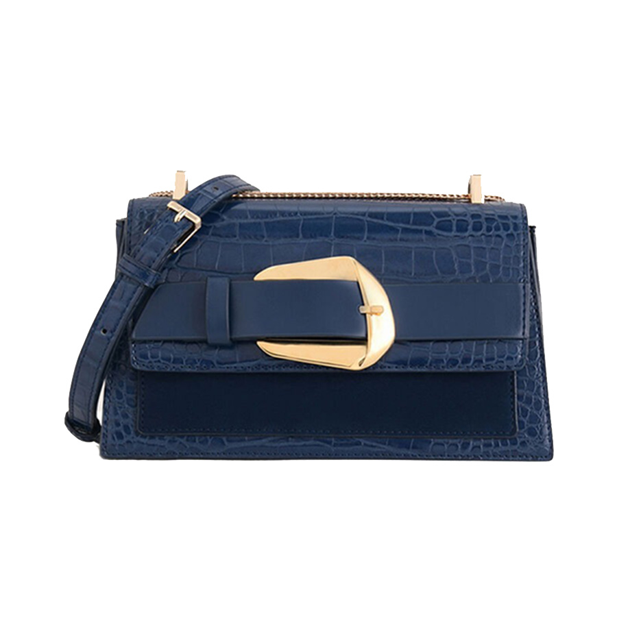 Túi Đeo Chéo Pedro Buckled Croc-Effect Shoulder Bag Màu Xanh Navy