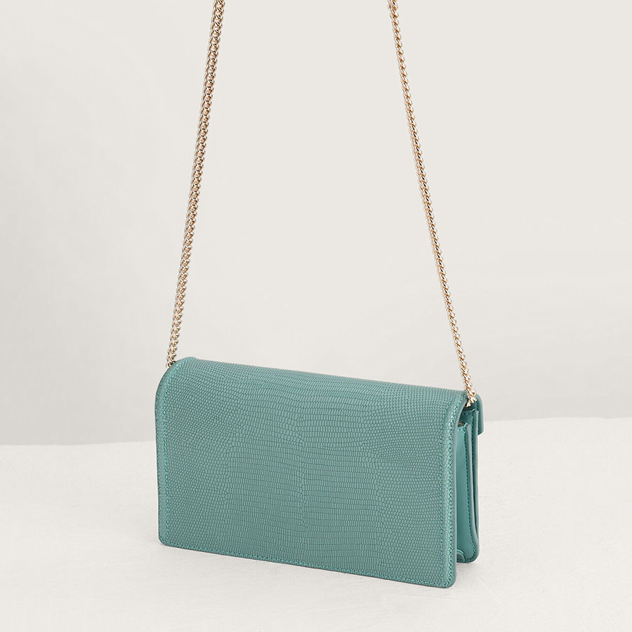 Túi Đeo Chéo Pedro Lizard-Effect Leather Shoulder Bag Turquoise PW4-36500003 Màu Xanh Ngọc