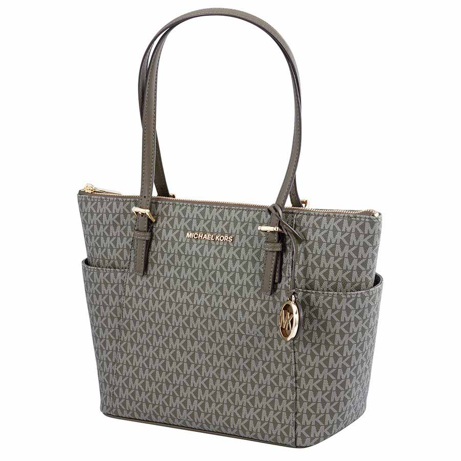 Túi Xách Michael Kors MK Ladies Jet Set East West Signature Logo Bag Top Zip Tote Bag Màu Xanh Olive