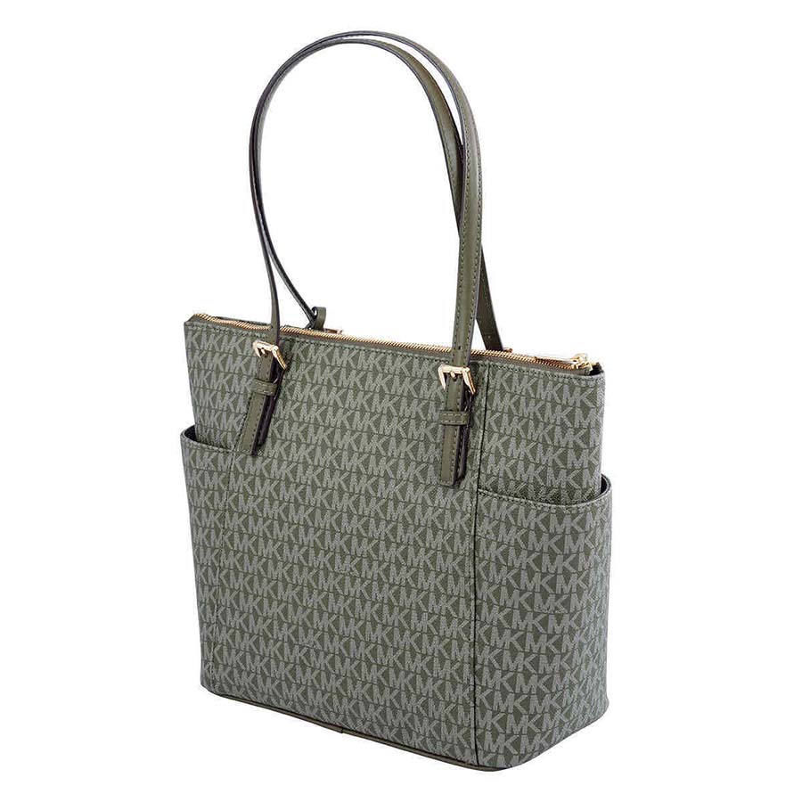 Túi Xách Michael Kors MK Ladies Jet Set East West Signature Logo Bag Top Zip Tote Bag Màu Xanh Olive