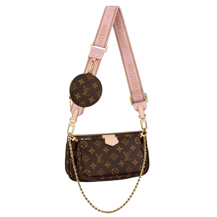 Túi Đeo Chéo Nữ Louis Vuitton LV Multi Pochette Accessoires M44840 Màu Nâu Dây Hồng